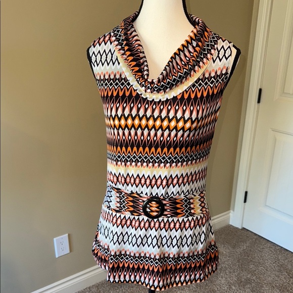 George Shirt Orange Brown Multicolor Geometric Patterned Blouse Women's Sz S - Picture 1 of 7